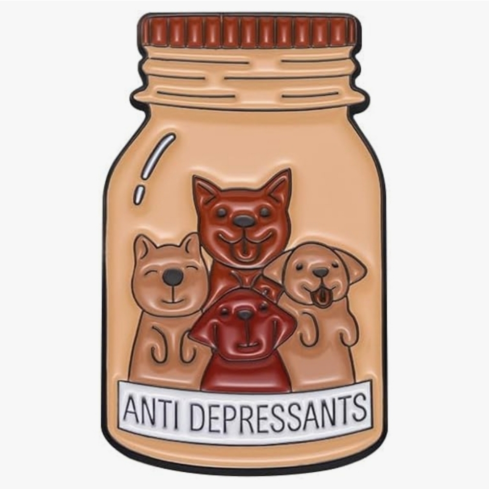 3/$12 Puppy Enamel "Antidepressants" Pin - Humor Cute Novelty Dog-Lover